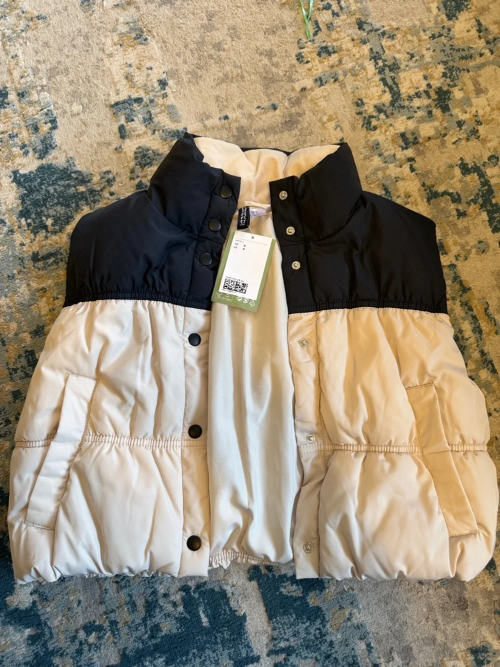 Two-Tone Puffer Vest - Black and Cream - Picture 1 of 4
